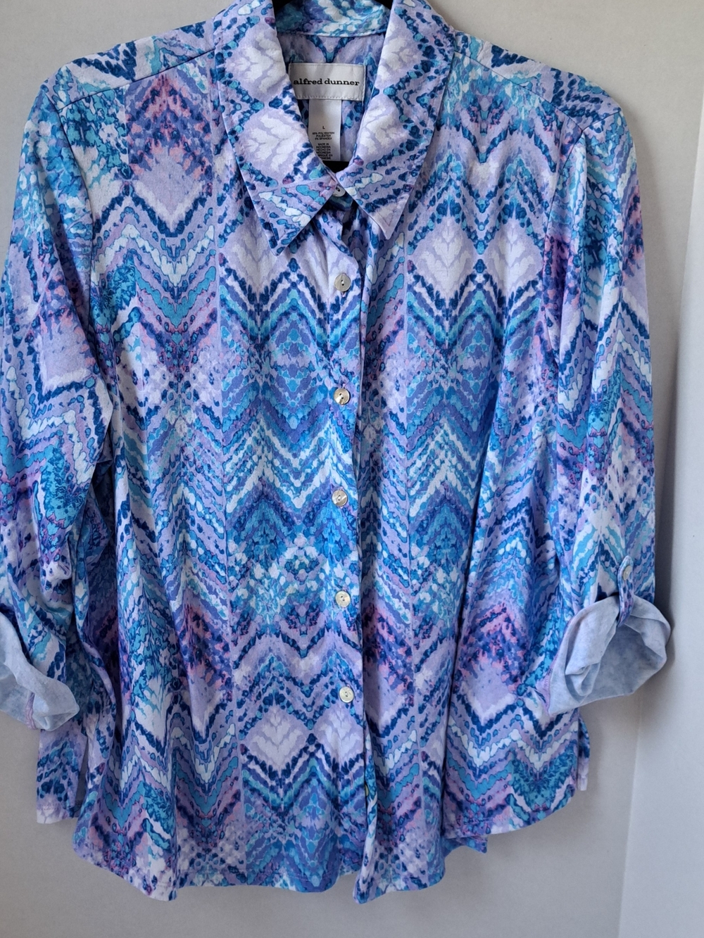 alfred dunner Geometric Button Down in Blue & Purple Size Large
